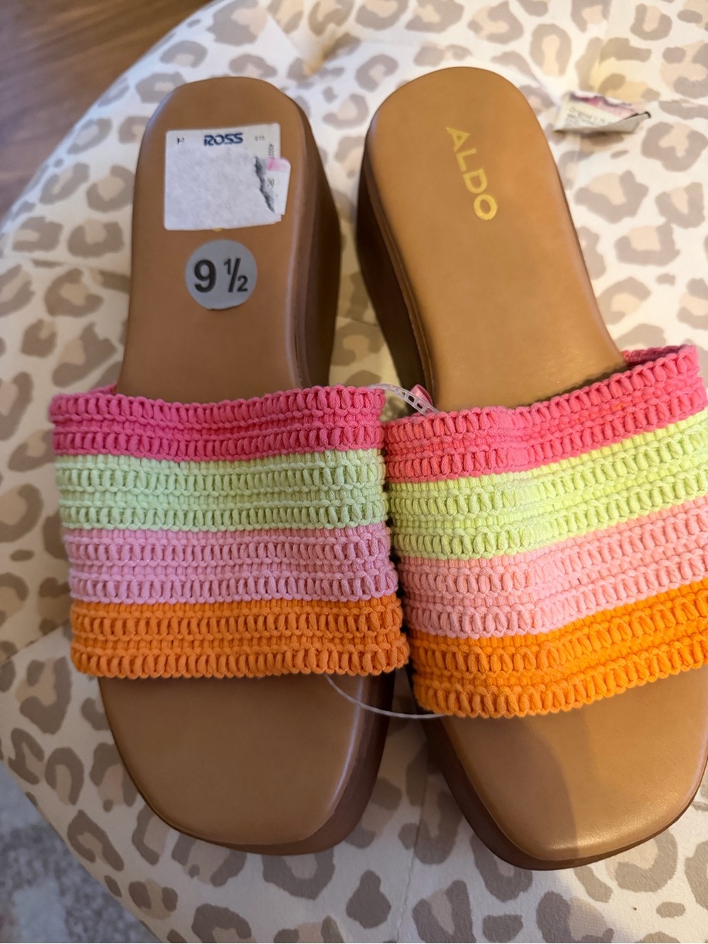 Aldo Multicolor Crochet Slide Mules in Pink, Green, Orange - Picture 2 of 8